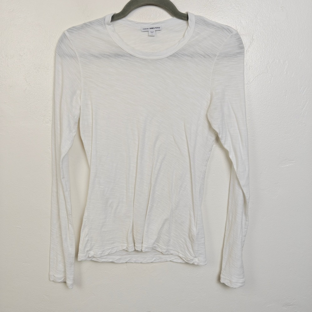 James Perse Womens Top 1 Small White Long Sleeve Crew Slub Supima Cotton - Picture 2 of 7